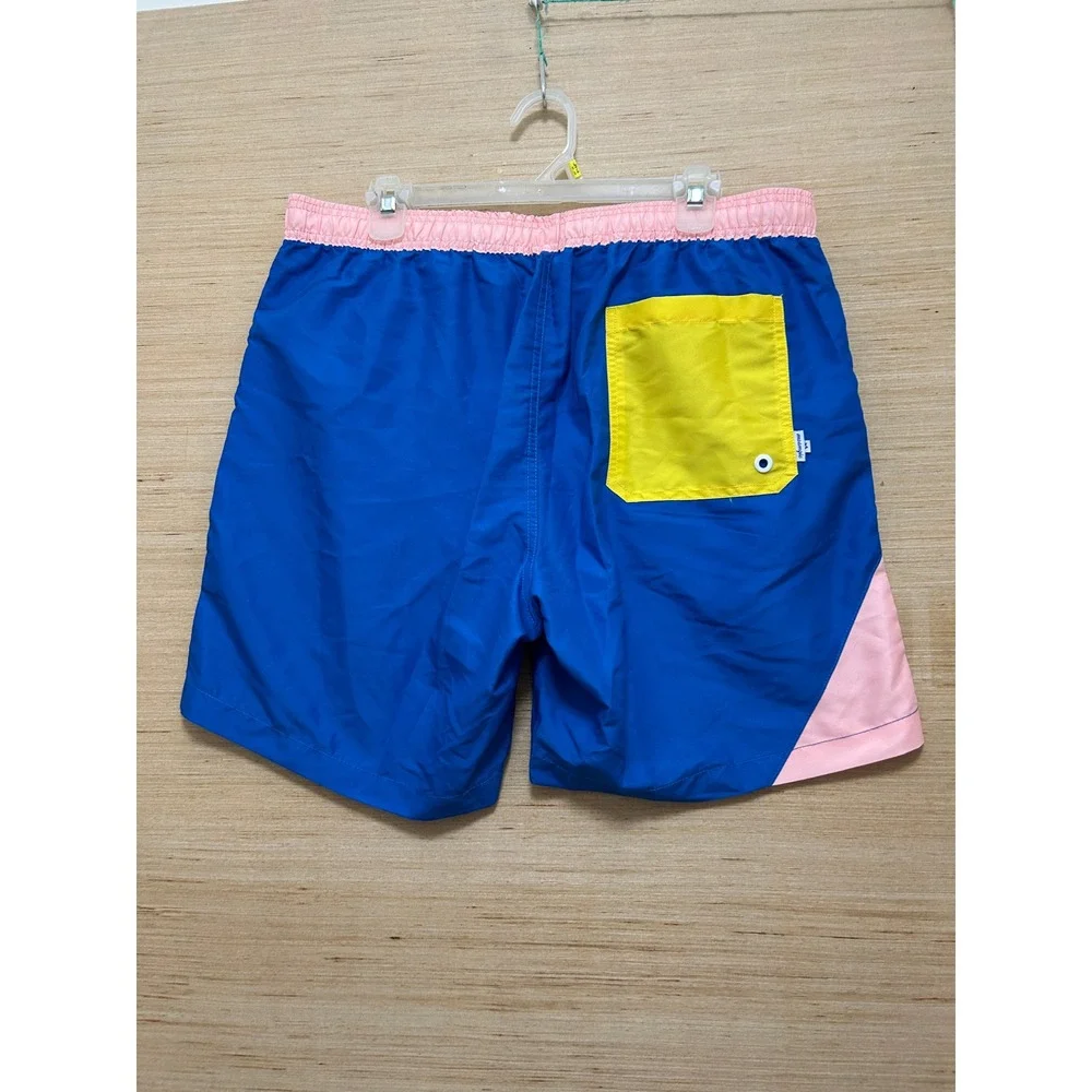Maamgic Mens Colorblock Swim Trunks Blue Pink Yellow Mesh Lined XL XHX1209-4 NEW